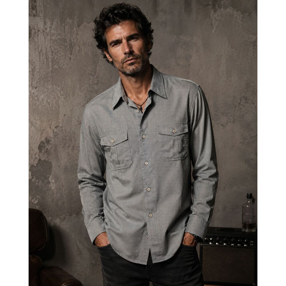 John Varvatos Star USA LUXE Gray Tailored Button Up Shirt Top  Mens Size Large